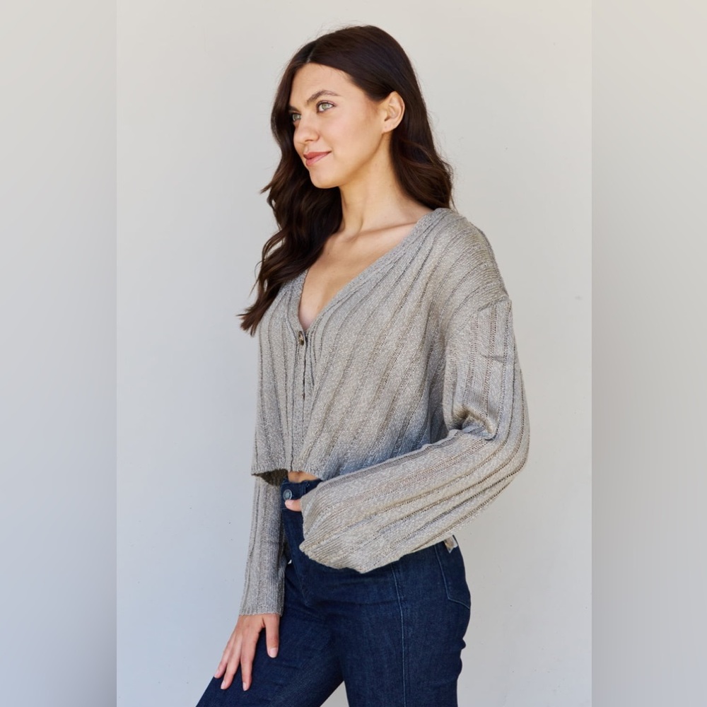 Flared Sleeve Button Cropped Cardigan - Picture 3 of 10